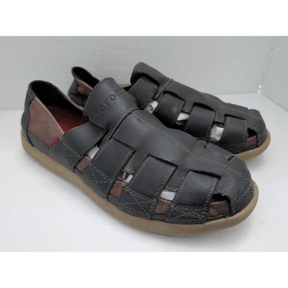Crocs Santa Cruz Fisherman Brown Leather Sandals Mens Size 10 Boating Beach